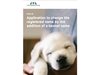 Application to Change the Registered Name by the addition of a Kennel Name - cover