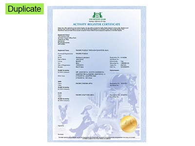 Duplicate Activity Register Certificate