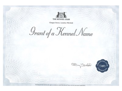 Duplicate Kennel Name Certificate