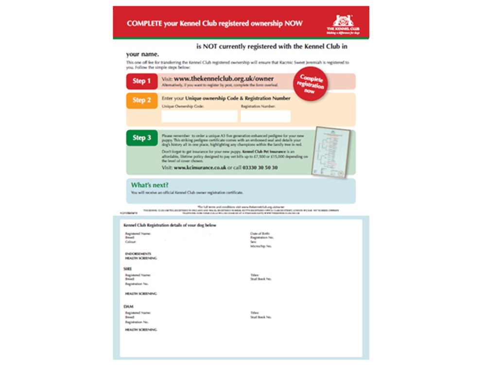 Cover for form - change of ownership document